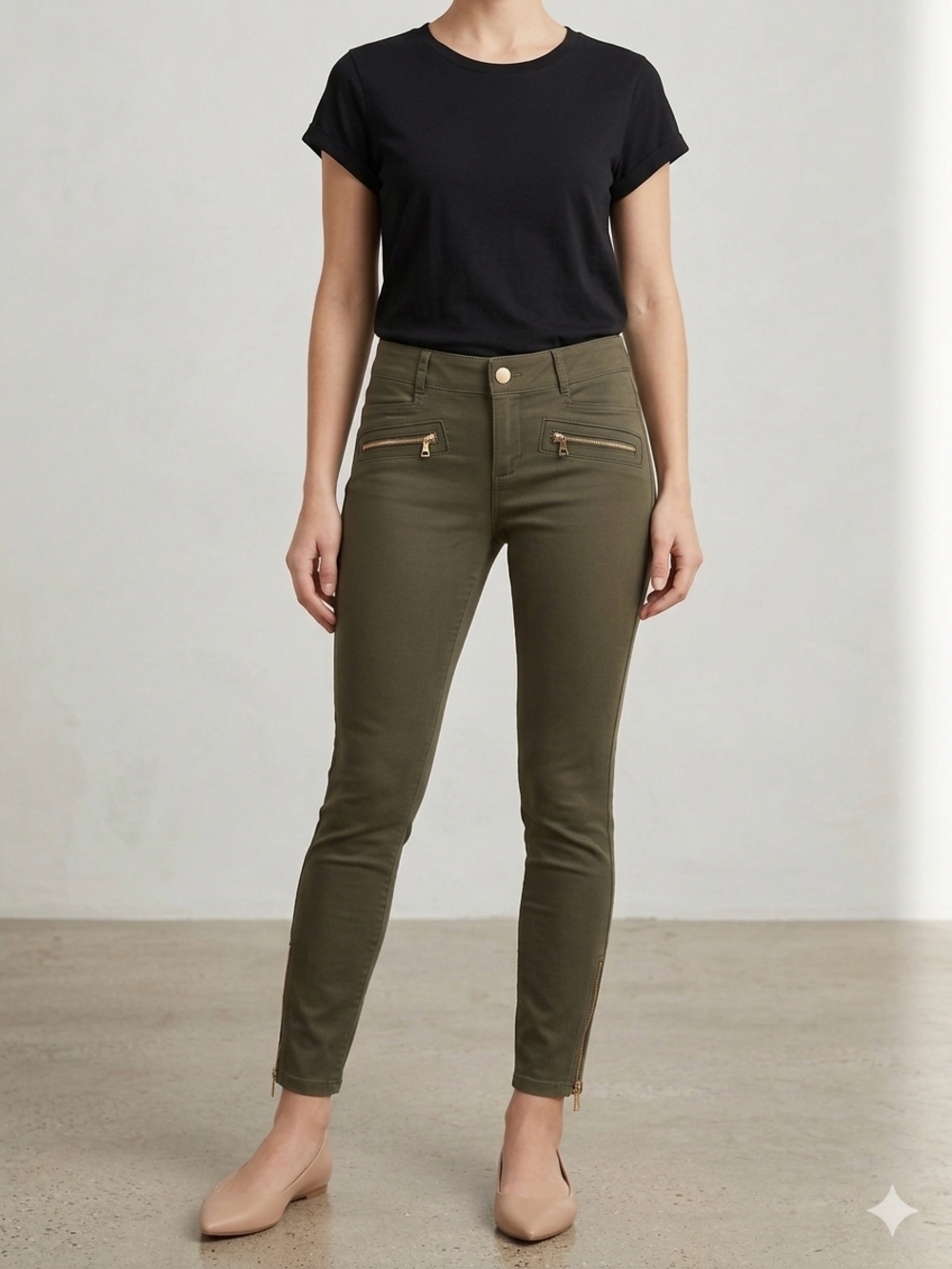 LOFT Olive Green Skinny Pants Gold Zipper Accent Cargo Marisa Fit Size 4